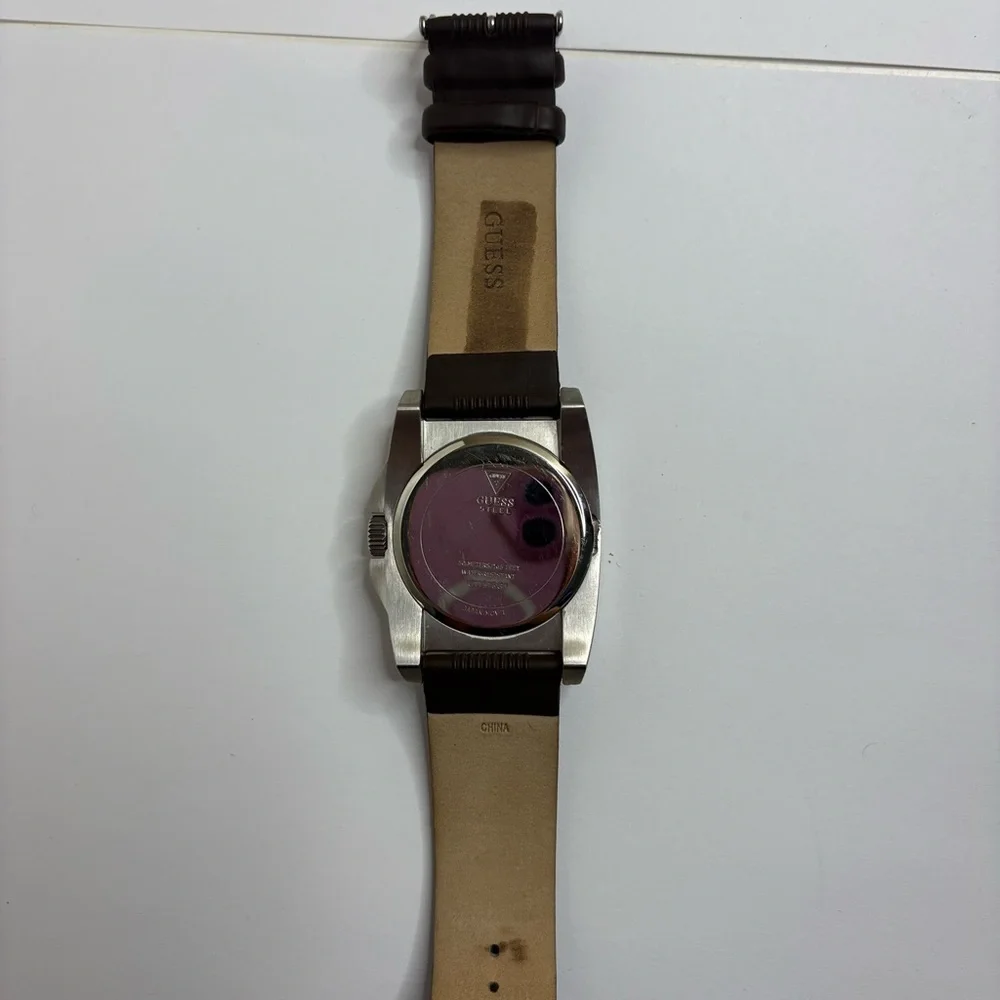 Guess Steel Men’s Multifunction Watch Brown Dial Rubber Strap
